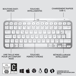 Logitech Wireless Keyboard - MX Keys Mini - GRIGIO CHIARO - Compatta, 