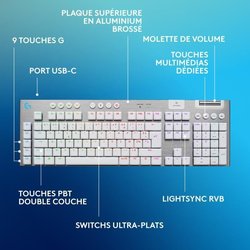 Gaming keyboard - wireless - Logitech G - G915 X - Tactile switch - AZ
