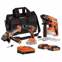 Pack 3 outils - DUAL POWER - 20 V - Perceuse/visseuse + meuleuse d ang