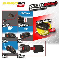 Robotmaaier - GARDEO - GRO20V20WIFI-2A - 20V - 800m² - Programmeerbaar