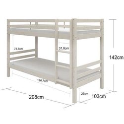 Trennbares Etagenbett für Kinder - 2x90x200 cm - Kiefer massiv weiß - 