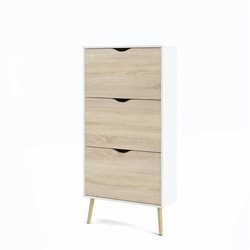 Schuhschrank - Weiß / Eiche - 12 Paar - Ausgestellter Massivholzsockel