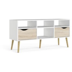 Mueble TV - 4 nichos 2 cajones - Blanco / Roble - 117,2 x 39,1 x 57,4 