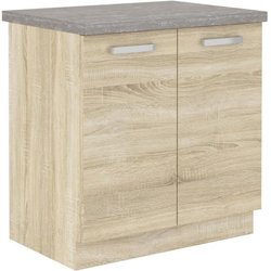 Meuble bas 2 portes battantes avec plan de travail - Décor chene sonom
