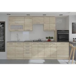 Vermietungsküche Komplett L 300 cm mit halben Column Ofen und Motorhau