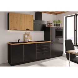 Komplette Küche AYA - Schwarzes Dekor - B 280 x T 60 x H 214 cm - Arbe
