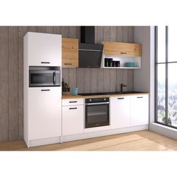 Cuisine complete PREGO - L 263 cm - Décor Blanc et Chene - Plan de tra