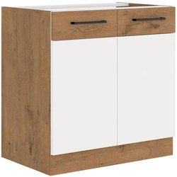ROCK - Mueble bajo - Melamina roble Lancelot y decoración Blanco - 80 