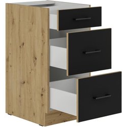 Braadpan onderkast - 40 cm - 3 lades - Ambachtelijk eiken en mat zwart