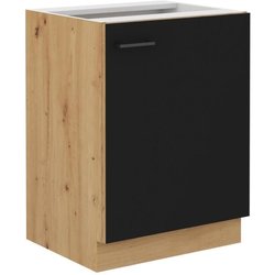 Mueble bajo - MODENA - 60 cm - 1 puerta batiente - Roble artesanal y n