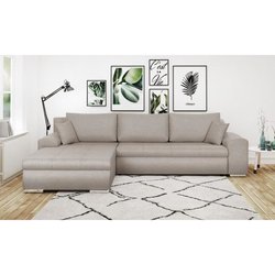 Wende-Ecksofa + Aufbewahrungsbox - Beigefarbener Stoff - L 289 x T 94/