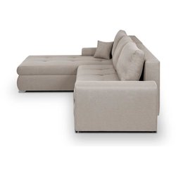 Wende-Ecksofa + Aufbewahrungsbox - Beigefarbener Stoff - L 289 x T 94/