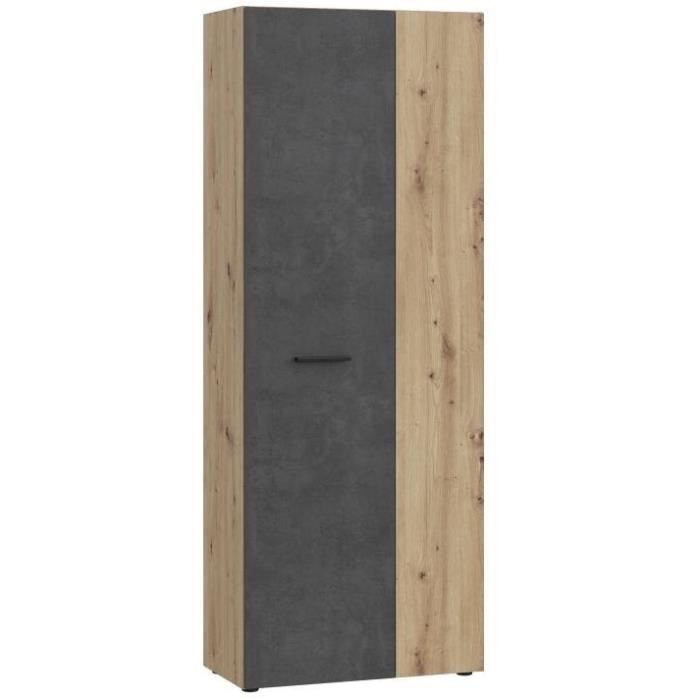 Lagerschrank - Dunkelgrauer Beton / Eiche - 68,7 x 36,5 x 181,1 cm