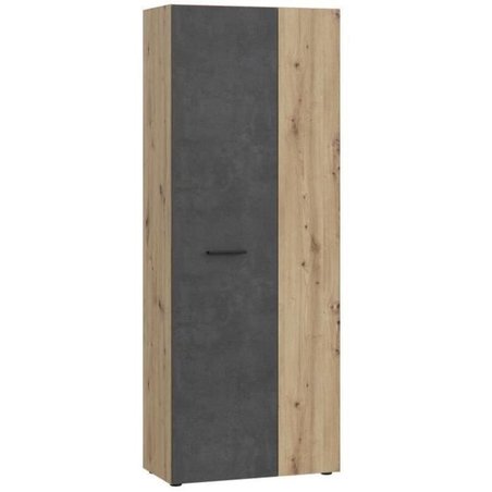 Lagerschrank - Dunkelgrauer Beton / Eiche - 68,7 x 36,5 x 181,1 cm