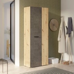 Lagerschrank - Dunkelgrauer Beton / Eiche - 68,7 x 36,5 x 181,1 cm