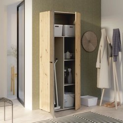 Lagerschrank - Dunkelgrauer Beton / Eiche - 68,7 x 36,5 x 181,1 cm