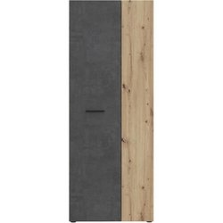 Lagerschrank - Dunkelgrauer Beton / Eiche - 68,7 x 36,5 x 181,1 cm