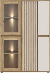 Vitrine Large ELISTON  Finition Blanc Mat / Chene Naturel  5 Portes 