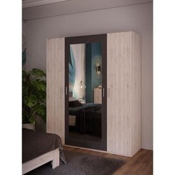 Armoire de chambre - ADRIA - Décor Chene cendré / Gris foncé - 4 porte