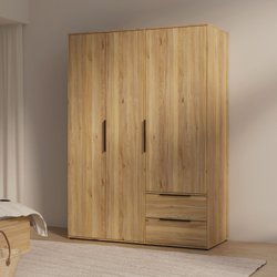 Armoire de chambre - Décor Chene - 3 portes battantes + 2 tiroirs - L1