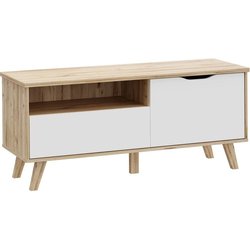 TV-Schrank - VANKKA - Eiche / Mattweiß - 124,4 x 41,7 x 54,3 cm