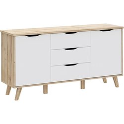 Sideboard - VANKKA - Eiche / Mattweiß - 2 Türen - 3 Schubladen