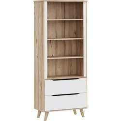 Bibliotheque - VANKKA - 4 étageres - 2 tiroirs - Chene / Blanc - 87,7 