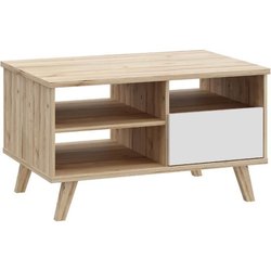 Salontafel - VANKKA - Rechthoekig - Eiken / Mat wit - Houten poten - 9