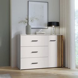 Kommode - WAIKATO - 3 Schubladen - 1 Tür - Weiß - 119,9 x 41,3 x 89,7 