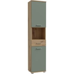 Meuble de salle de bain - Colonne - Décor Chene et Vert sauge - 2 port
