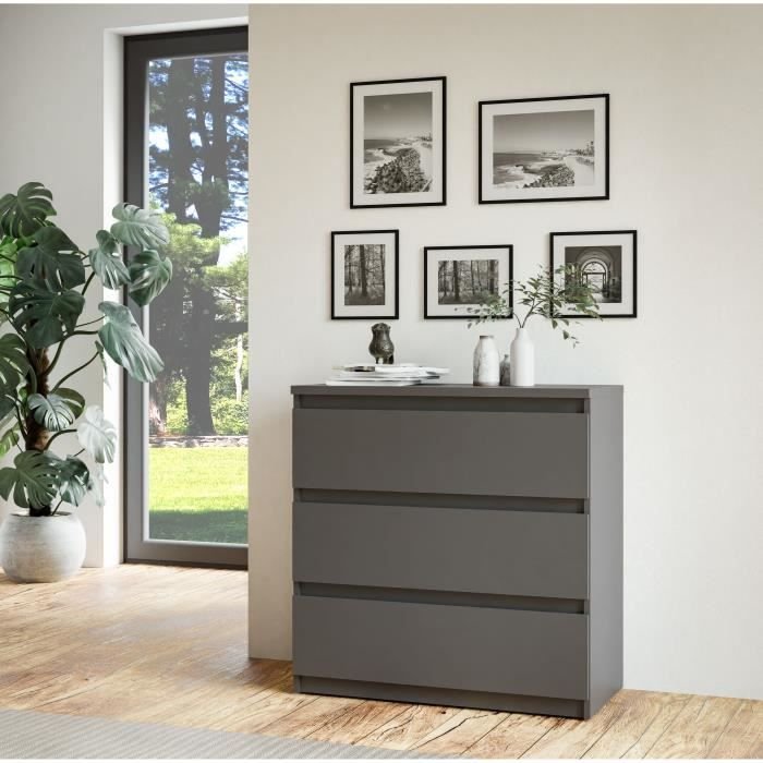 Kommode - CHELSEA - 3 Schubladen - Anthrazit - 77,2 x 42,2 x 79,9 cm
