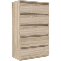 Commode CHELSEA 5 tiroirs - L 77,2 x P 42,2 x  H 128,1 - Décor chene s