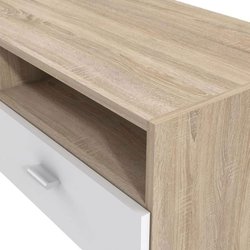 Meuble TV PILVI - Blanc mat et chene - Contemporain - L 95 x P 36 x H 