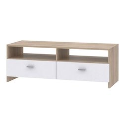Meuble TV PILVI - Blanc mat et chene - Contemporain - L 95 x P 36 x H 