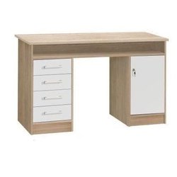 Bureau droit a clés avec 1 porte et 4 tiroirs - Décor chene et blanc -