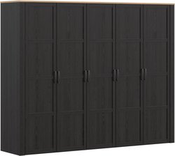 Armoire de chambre - BOHOL - Décor Chene et Noir - 5 portes battantes 