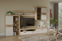 Ensemble meuble TV paroi - ZUMBA - Sable / Chene - 300 x 41 x 200,9 cm