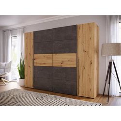 Kleiderschrank mit 2 Flügeltüren + 2 Schiebetüren - Craftsman Eichende