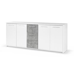 Buffet bas - Panneaux de particules - Blanc et décor gris béton - 4 po