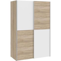Kleiderschrank mit 2 Schiebetüren - Mattweiß und Eichendekor - L 120 x
