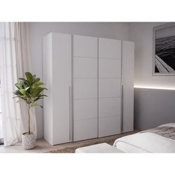 Armoire NARAGO - Décor Blanc mat - 2 portes coulissantes + 2 portes ba