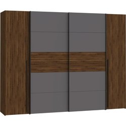 Armoire NARAGO - Décor Noyer Bakersfield et gris - 2 portes coulissant