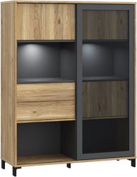 Vitrine SOUTH BEACH  Finition Chene Mauvella / Gris Foncé  3 Portes 