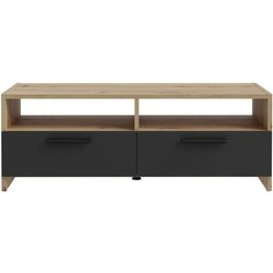 PILVI TV-meubel - Eigentijdse stijl - Eiken en Zwart decor - 2 kleppen