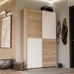 Multifunktions-Schiebetürenschrank mit 2 Türen - Weiß und helle Eiche 
