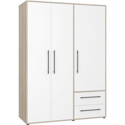Kleiderschrank - Sonoma Eiche / Mattweiß - 3 Türen - L144,4 x T58,8 x 