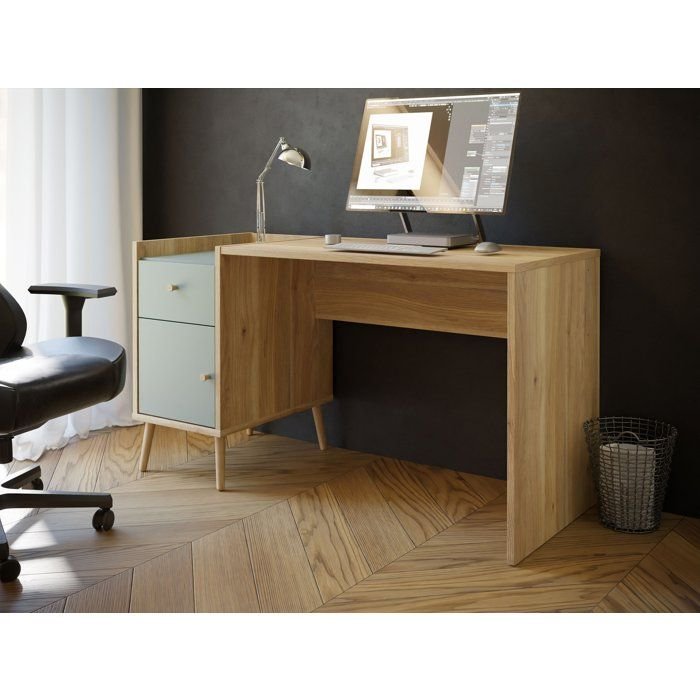 WHENUA Schreibtisch, gerade  Eiche/Salbeigrün  139,6 x 77,3 x 60 cm