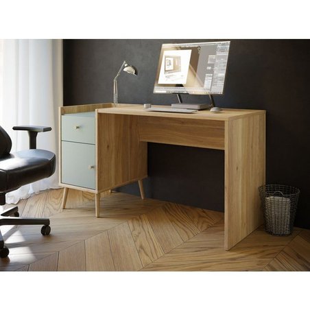 WHENUA Schreibtisch, gerade  Eiche/Salbeigrün  139,6 x 77,3 x 60 cm