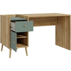 WHENUA Schreibtisch, gerade  Eiche/Salbeigrün  139,6 x 77,3 x 60 cm