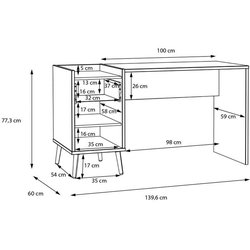 WHENUA Schreibtisch, gerade  Eiche/Salbeigrün  139,6 x 77,3 x 60 cm